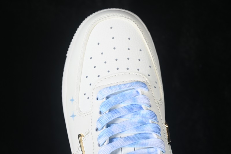 Nike Air Force 1 '07 Low 'Ocean Blue' Hand-Painted Sneakers with Diamond and Rose Motifs - FV3654-311