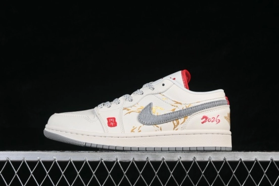 Nike Air Jordan 1 Low Retro Basketball Shoes with Year of the Horse Limited Edition Gold Foil Design - HT5088-642