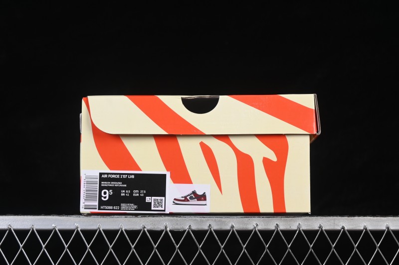 Nike Air Force 1 '07 Low Casual Sneakers with Red Black White Contrasting Colors - HT5088-622