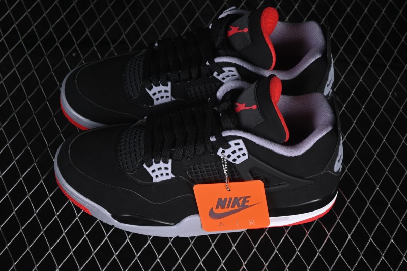 Nike Air Jordan 4 Retro Running Shoes with Premium Leather Upper and Classic Black-Red Colorway - IX8180-001
