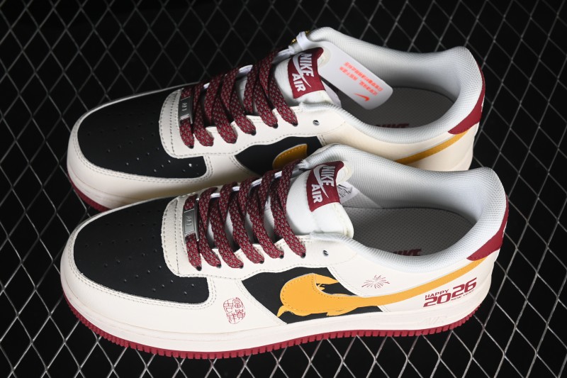 Nike Air Force 1 '07 Low Casual Sneakers with Wine Red Contrast Design - JP2026-152