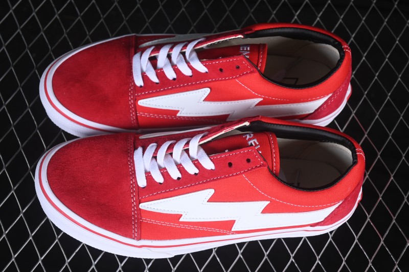 Revenge x Storm Old Skool Lightning Collaboration Low-Top Skate Shoes Red White