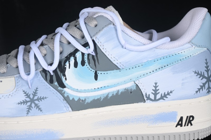 Nike Air Force 1 '07 Low Icefield Snowfall Hand-Painted Sneakers with Frosted Snowflake Design - DO7417-199