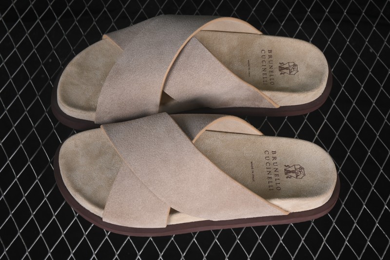 Brunello Cucinelli Suede Flat Slip-On Open-Toe Thong Sandals - 26IMZUSOLY327 TAUPE