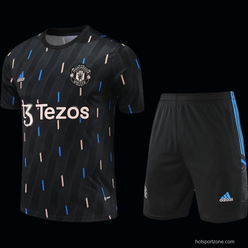 23-24 Manchester United Black Pattern Short Sleeve+Shorts