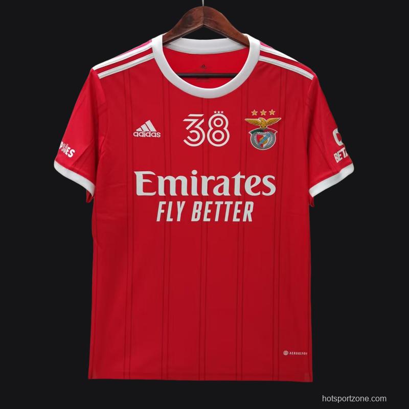 22/23 Benfica Home 38 Champions Jersey With Full Patches