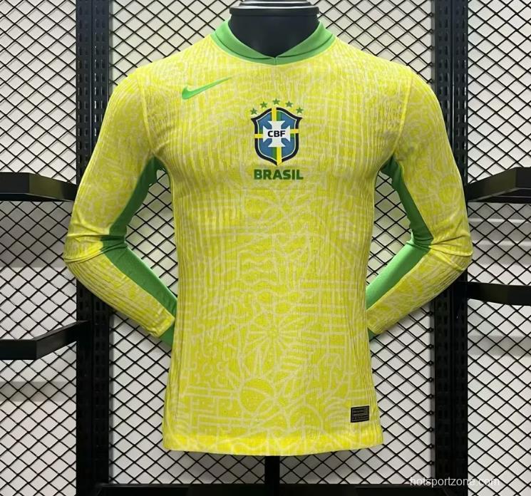 Player Version 2024 Brazil Home Long Sleeve Jersey