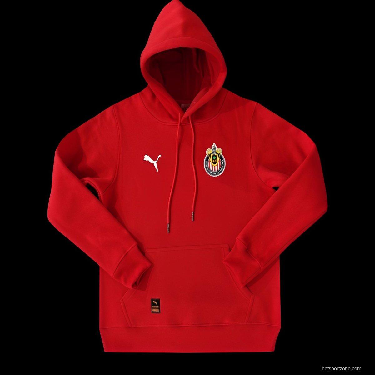 24/25 Chivas Guadalajara Navy/Red/Black/Beige/Grey Hoodie WIth Black Badge