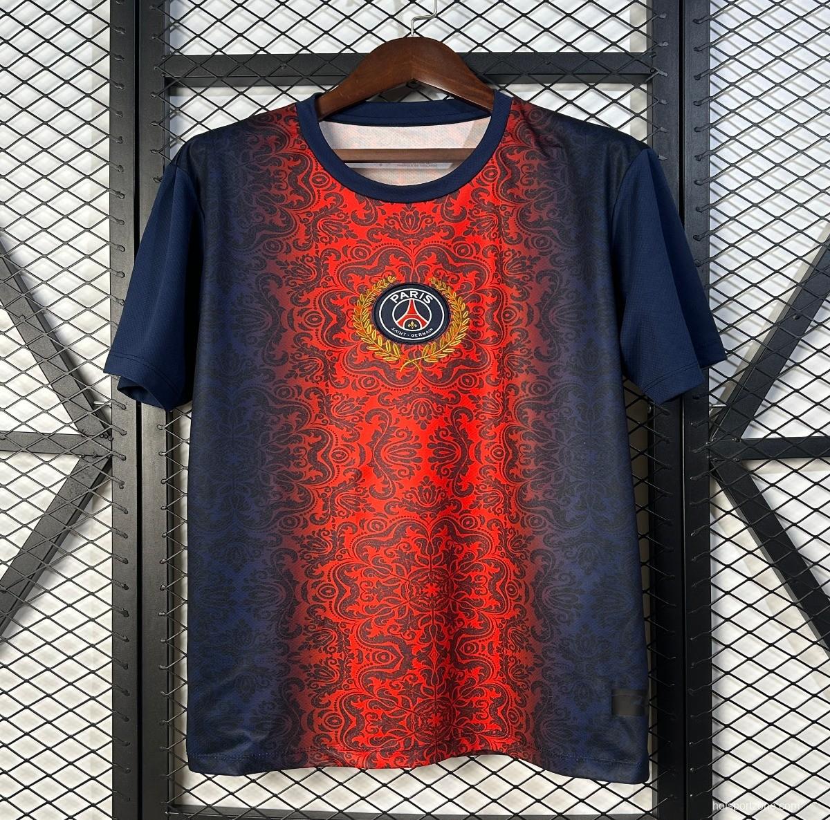 25/26 PSG  Paris Saint-Germain Navy with Red Ornate Pattern Jersey