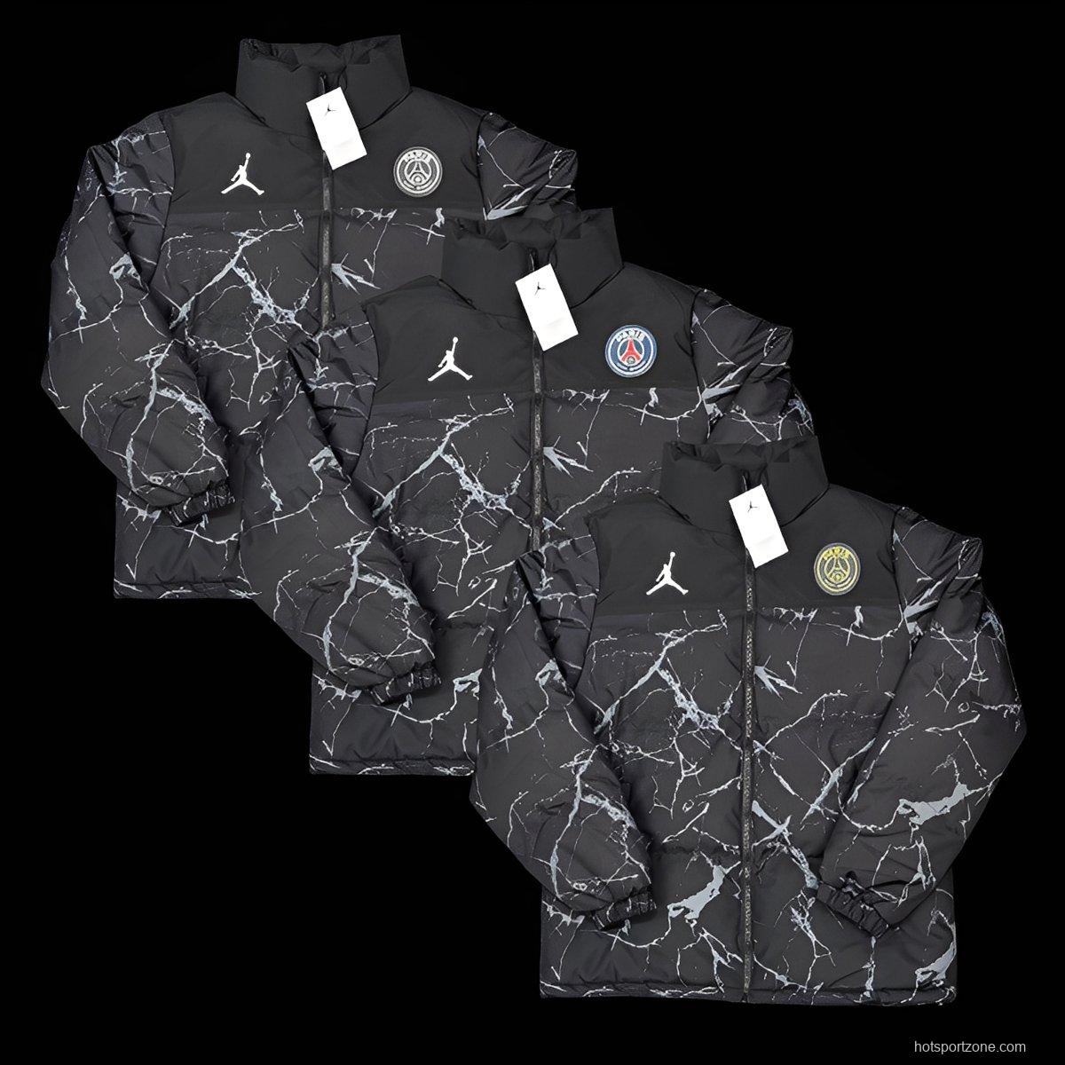 25/26 PSG Black with White Marble Pattern Jordan Jacket