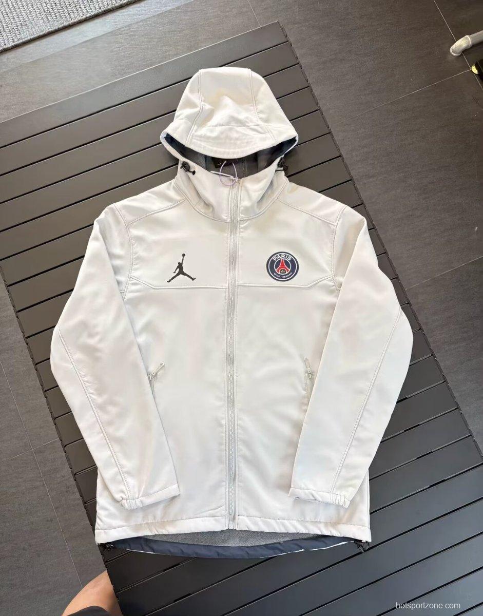 25/26 PSG White/Navy/Black/Olive Green Jordan Hooded Jacket