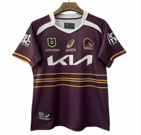 25/26 Brisbane Broncos  Maroon with Gold Stripes and 2025 Premiers Commemorative Champion Jersey