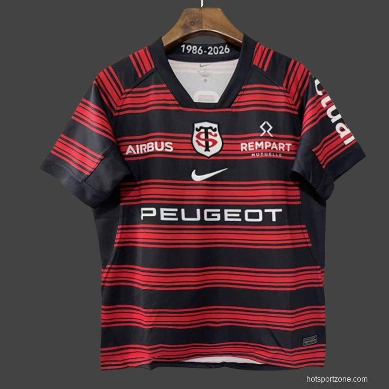 25/26 Stade Toulousain Red and Black Horizontal Stripes Jersey