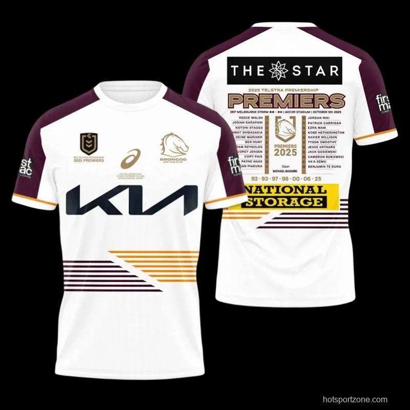 25/26 Brisbane Broncos White with Maroon Sleeves and Diagonal Geometric Stripes  Champion Jersey