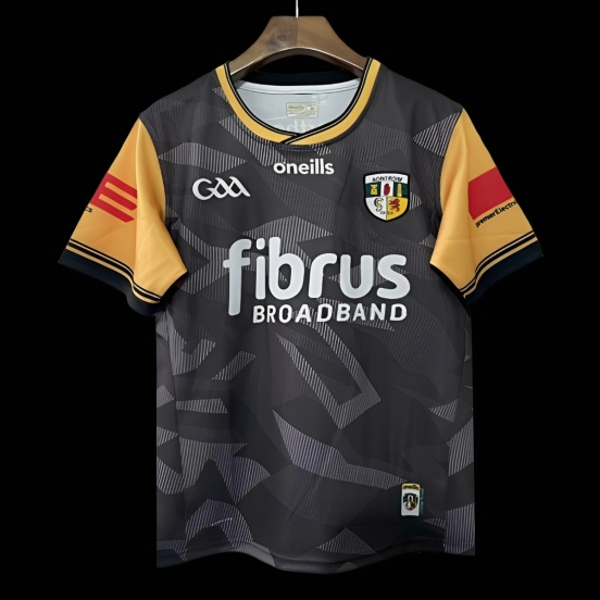 25/26 Antrim GAA Black with Amber and Red Sleeves Jersey