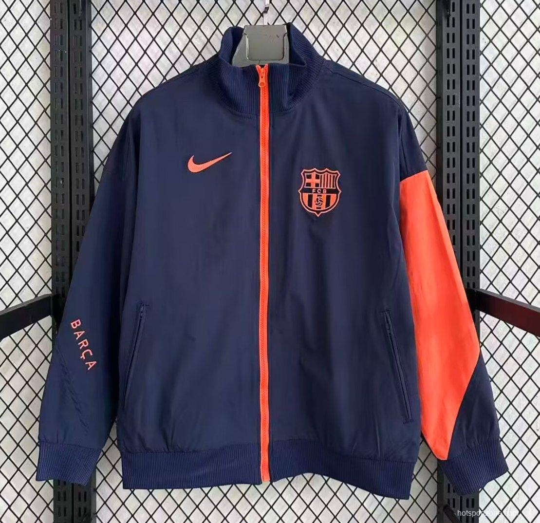 25/26 Barcelona Navy Blue with Orange Full Zipper Windbreaker