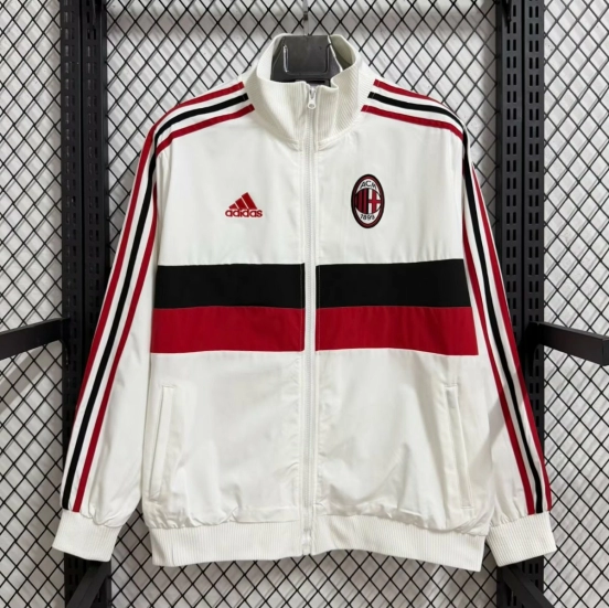 25/26 AC Milan White Red Black  Striped Full Zipper Windbreaker