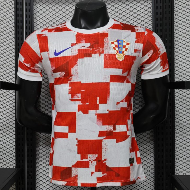 Player Version 2026 Croatia Home Red White with Checkerboard Pattern Jersey