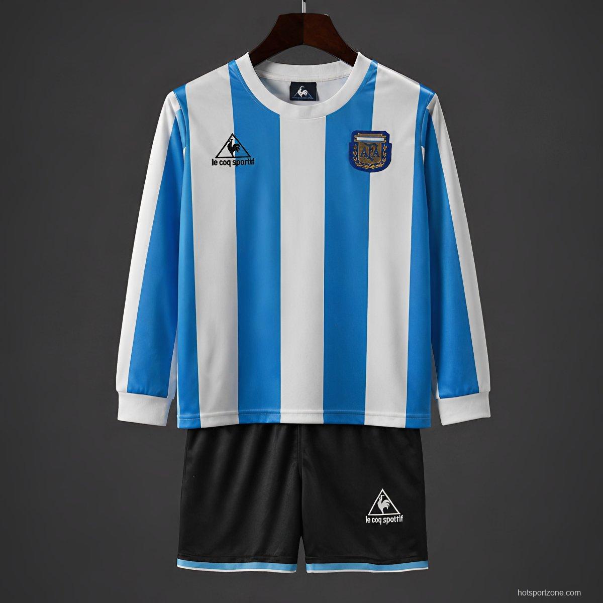 Retro 1998 Kids Argentina Home Long Sleeve Jersey