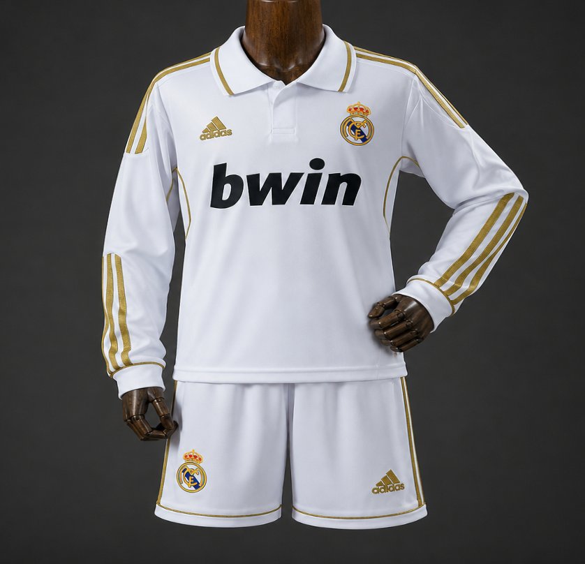11/12 Kids Real Madrid Home Retro Long-Sleeve Kit Jersey Size 16-28
