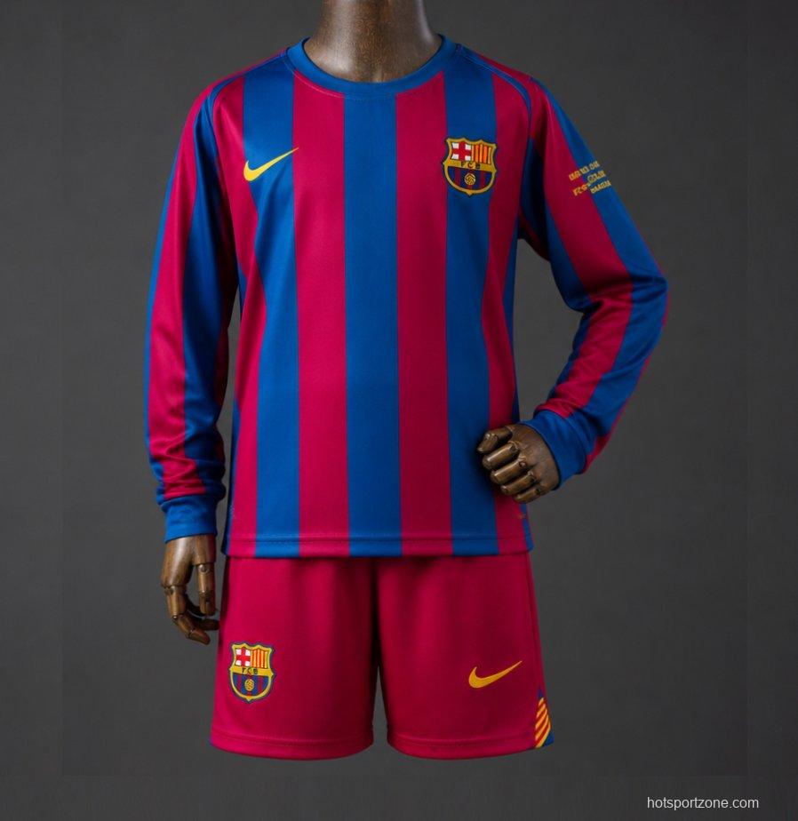 05/06 Kids Barcelona Home (UEFA Champions League) Retro Long Sleeve Kit Jersey SIZE 16-28