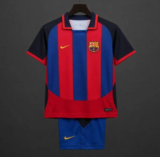 Retro Kids 03/04 Barcelona Red Blue Home Jersey