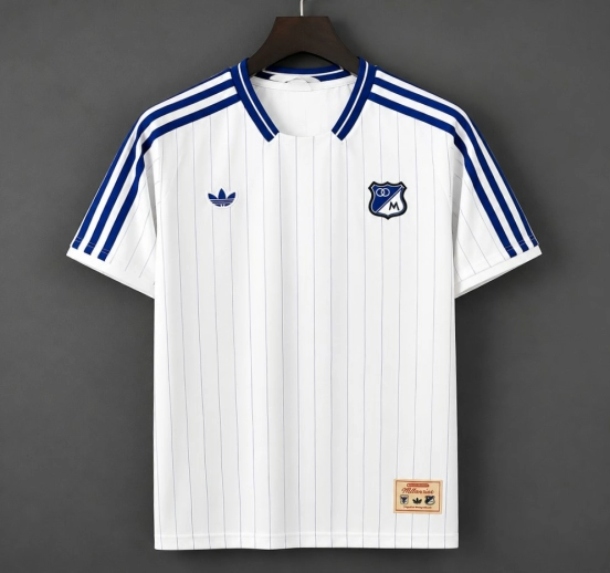 26/27 Adidas Originals Millonarios Vintage White Blue Pinstripe Jersey