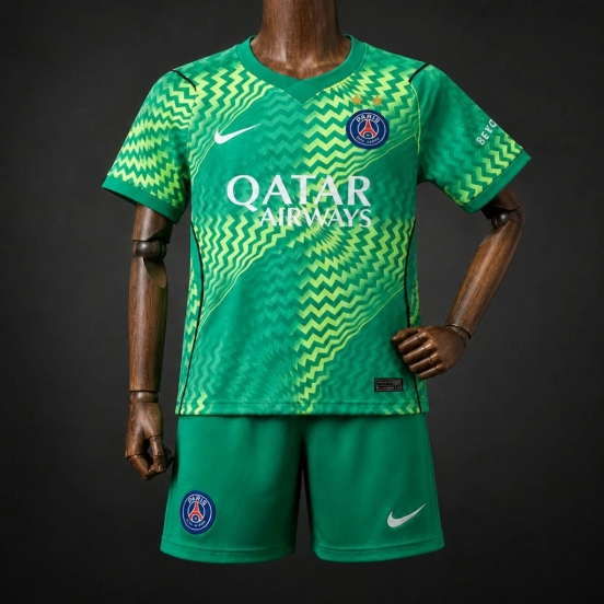 2 Stars 26/27 Kids PSG/Paris Saint Germain Green Goalkeeper Jersey
