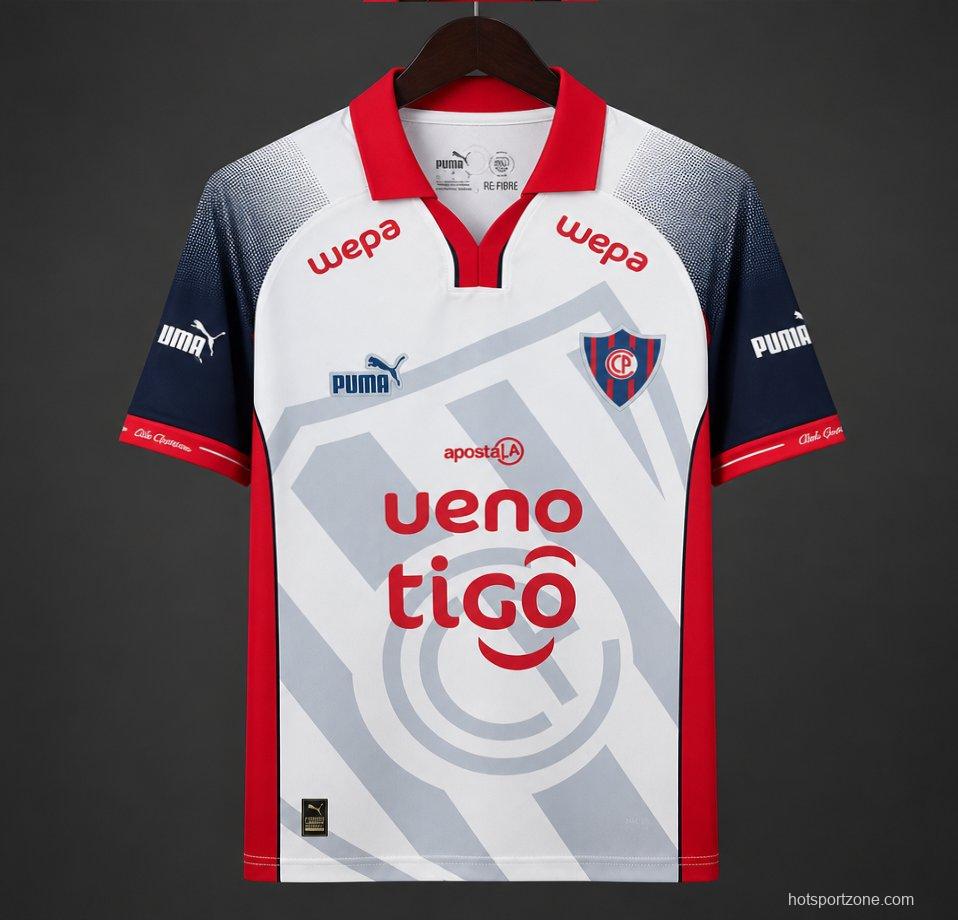 2026/27 Cerro Porteño White with Navy Blue Sleeve Away Jersey