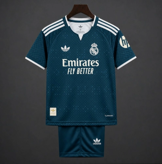 26/27 Kids Real Madrid Teal Away Jersey Kit