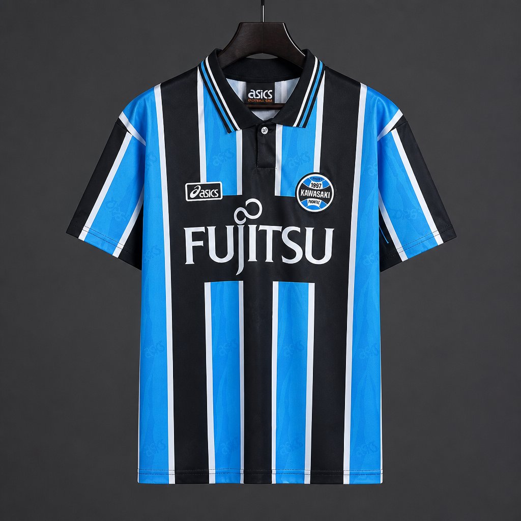 Retro 1997 Kawasaki Frontale Blue & Black Stripes Home Jersey