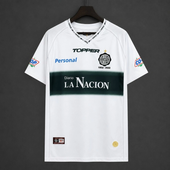 Retro 2002 Club Olimpia White with Dark Green Band Centenary Home Jersey