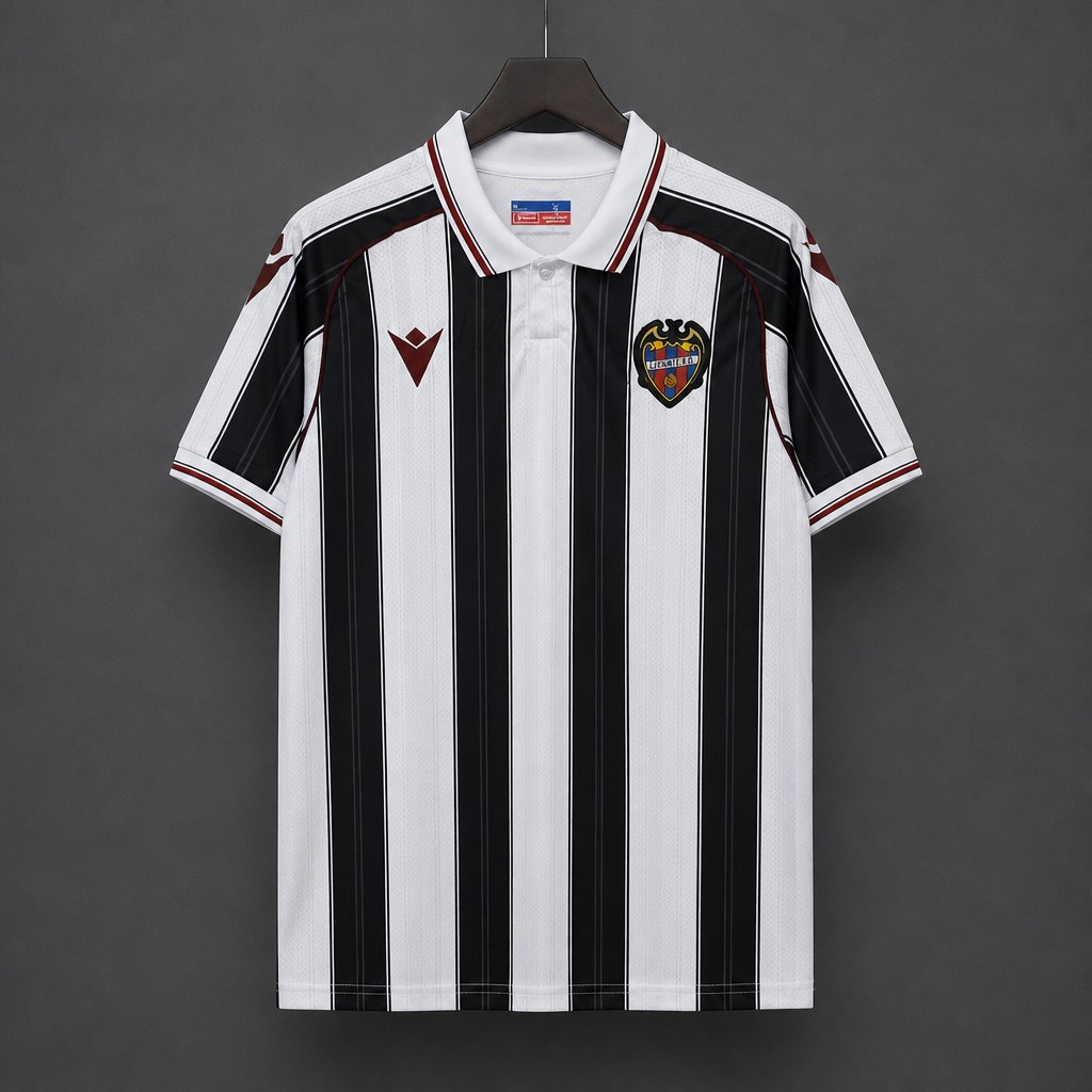 26/27 Levante UD White & Black Stripes Away Jersey
