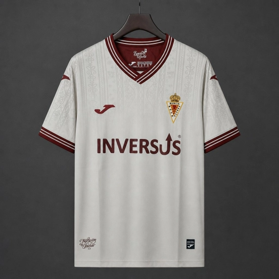 26/27 Real Murcia CF White with Maroon Baroque Pattern Away Jersey